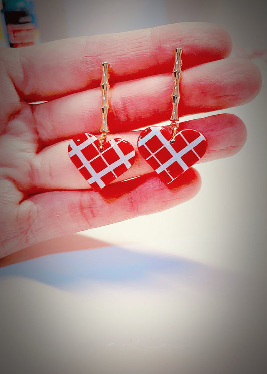 The EMMA- Plaid Heart Bamboo Dangles