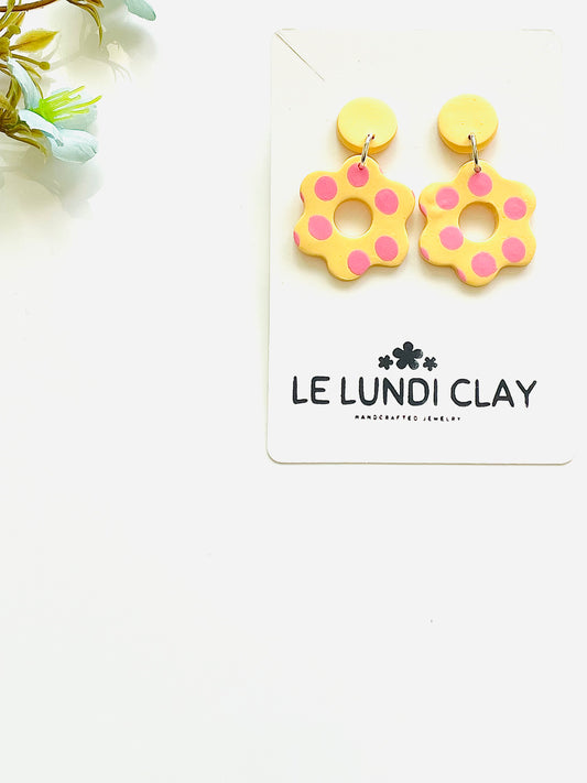 Polka Dot Daisy Dangle Earrings