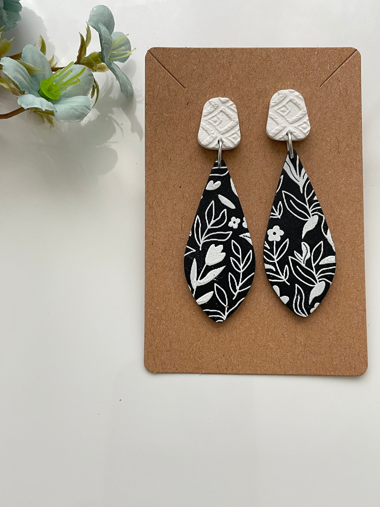 Monochrome Flora Dangle Earrings