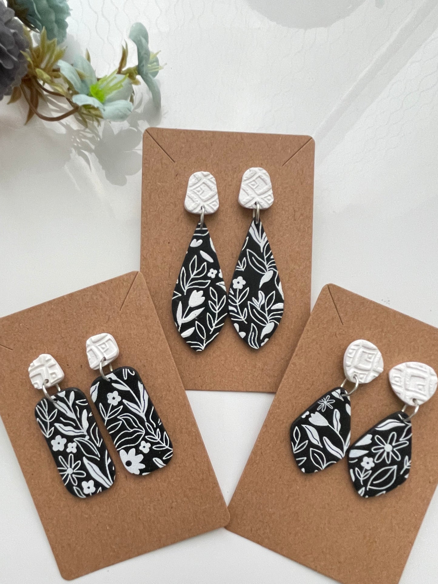 Monochrome Flora Dangle Earrings