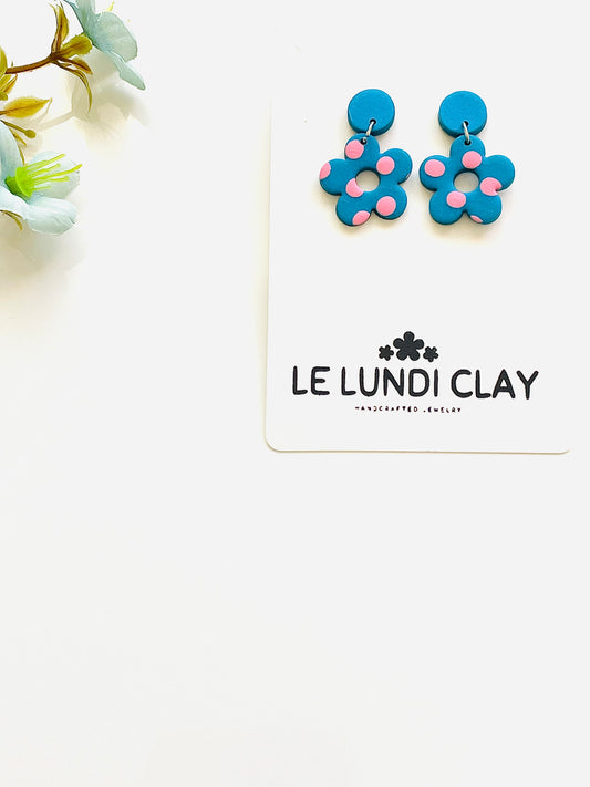 Polka Dot Flower Dangle Earrings