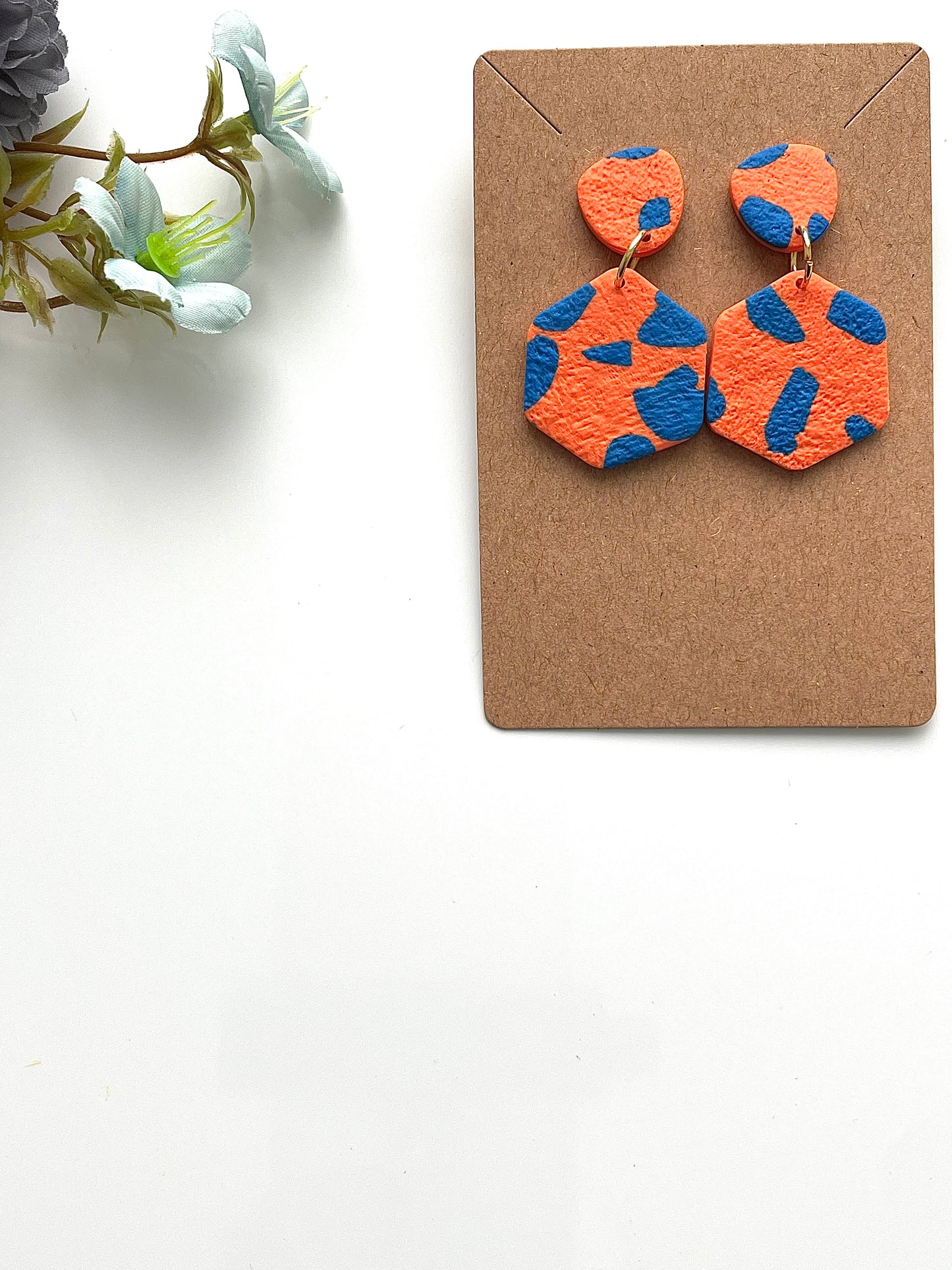 Vibrant Duo-Tone Geometric Hexagon Earrings