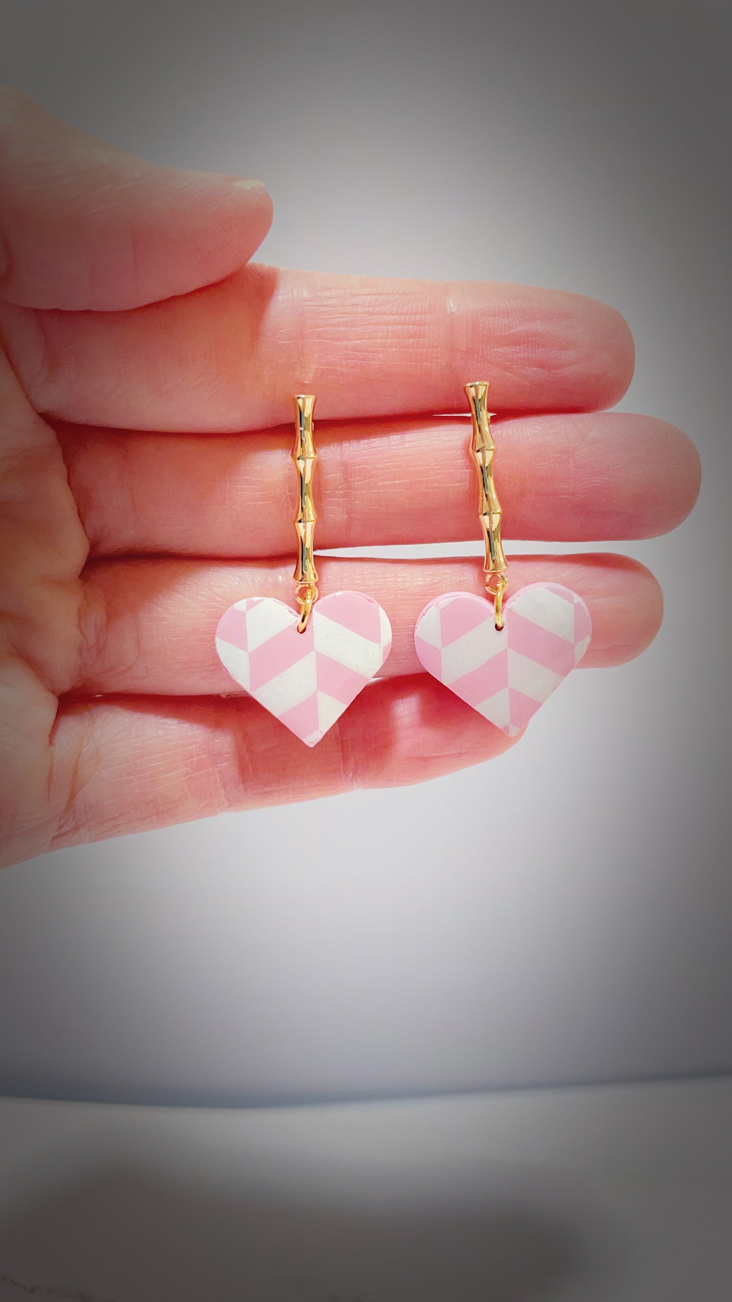 The EMMA- Plaid Heart Bamboo Dangles