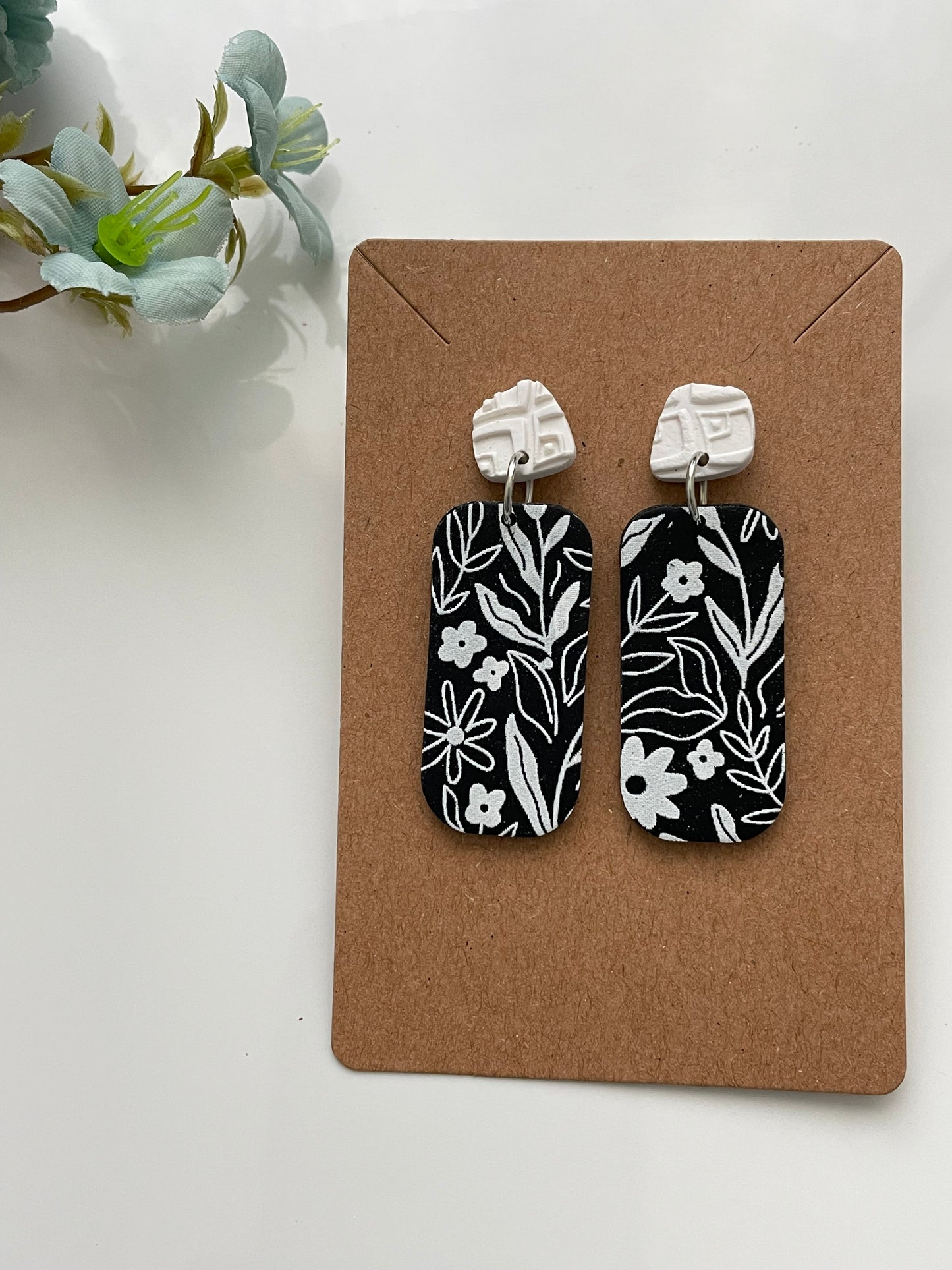 Monochrome Flora Dangle Earrings