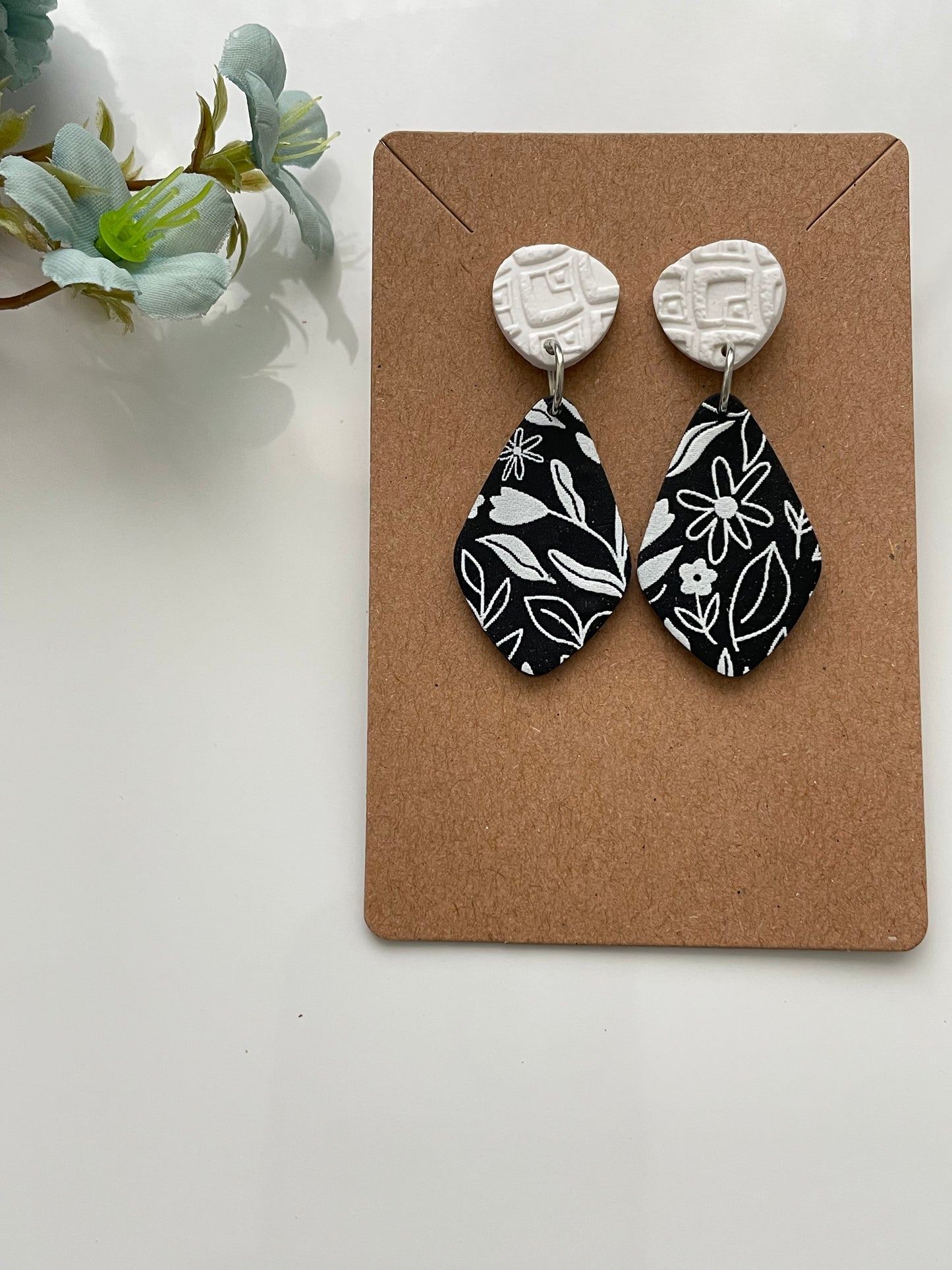 Monochrome Flora Dangle Earrings