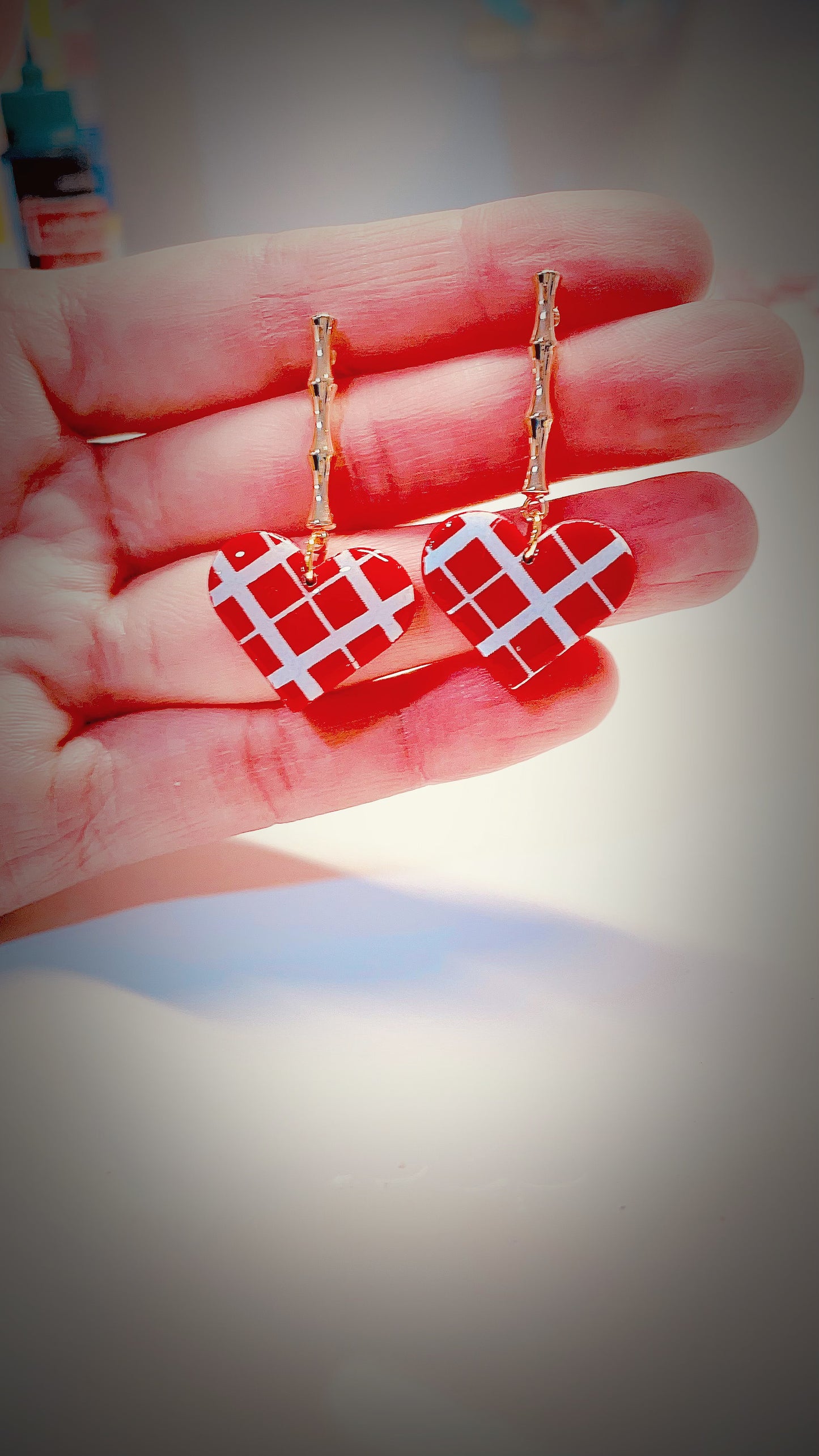 The EMMA- Plaid Heart Bamboo Dangles