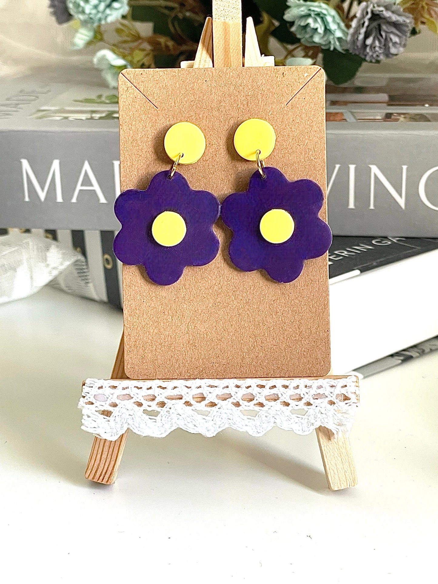 Purple Bloom Clay Earrings