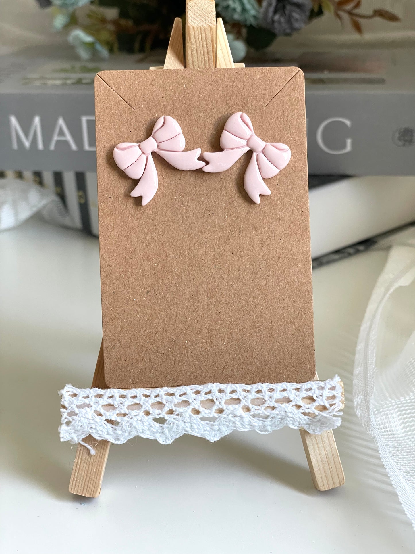 Pink Bow Studs