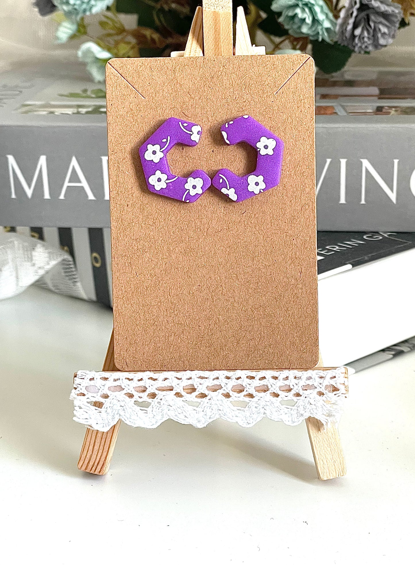 Hexagonal Purple Stud Earrings