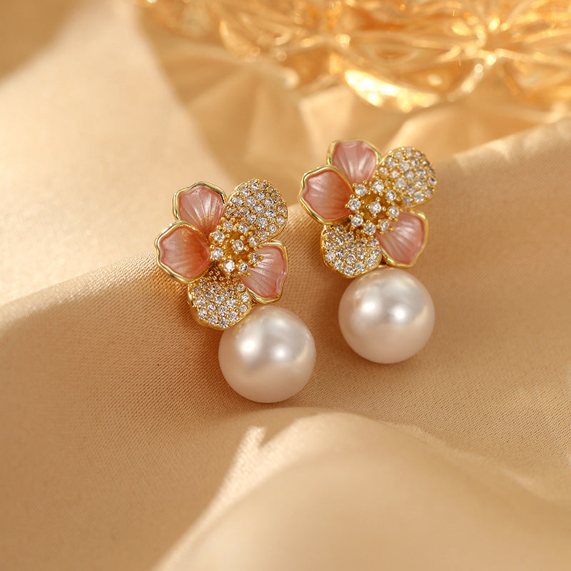 Pink Bloom Pearl Earrings