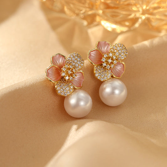 Pink Bloom Pearl Earrings